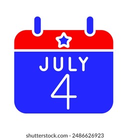 July 4th calendar icon. Blue and red colors with a star. Symbol of Independence Day, national celebration, and American pride.