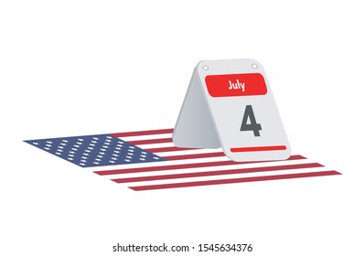 July 4th calendar icon. Independence day of United States of America. Day 4 of month. Vector illustration.