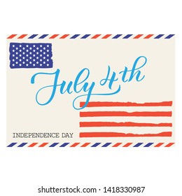 July 4th. Composition with brush pen calligraphy lettering for design concepts and stickers. Vector illustration.