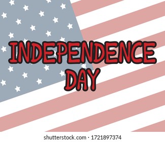 July 4th greeting card with brush stroke background in United States national flag colors and hand lettering text Happy Independence Day. Vector illustration.