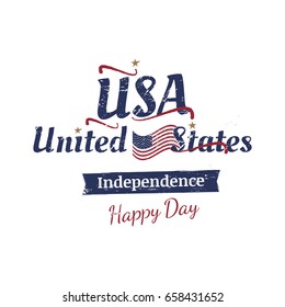 July 4th grunge typography. Independence day of the United States. Vintage vector sign and flag for greeting cards and banners. EPS10.