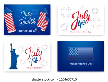 July 4th. Holiday banners for USA Independence Day. Set of modern cards, invitations, web banners for July Fourth