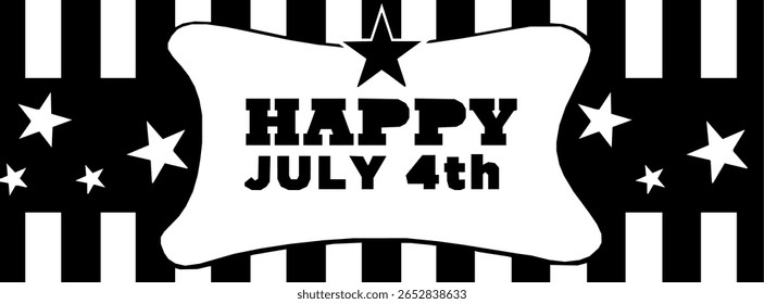 july 4th Illustration Black White Drawing Vintage