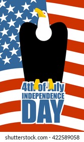 July 4th Independence Day of America. White Eagle and USA flag. Greeting card, emblem for  American national holiday
