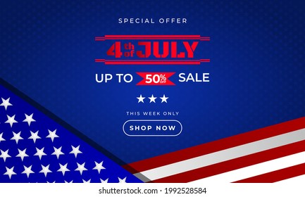 July 4th. Independence day background sales promotion advertising banner template with American flag design