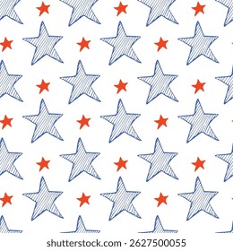 .July 4th Independence Day Background. American Grunge Abstract Seamless Pattern