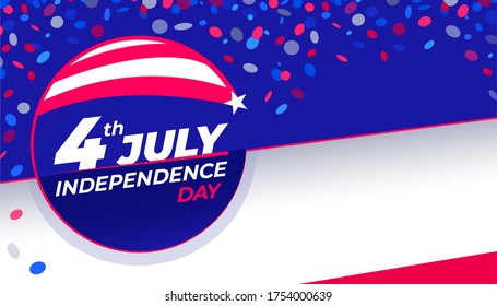 July 4th Independence Day - Congratulatory design with national flag colors and confetti Horizontal Copy space. Vector stock image. 