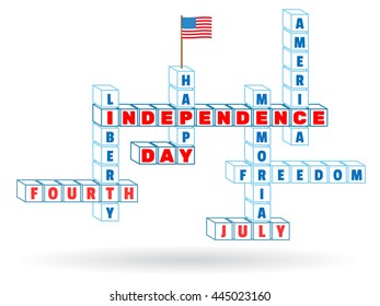 July 4th Independence Day crossword cubes in minimal style. July 4 concept for a holiday Independence Day on July 4th. Vector