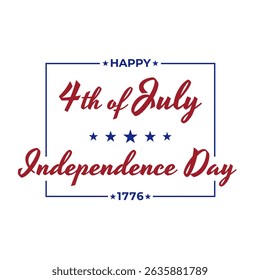 July 4th independence day hand lettering. Handwritten inscription fourth of july happy independence day in frame for greeting card. Calligraphy. White background. Vector illustration