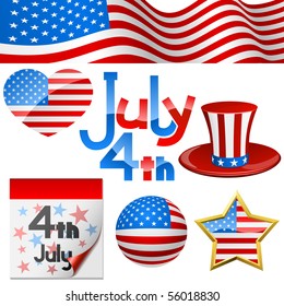 July 4th Independence Day symbols vector set.