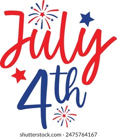 July 4th independence day typography clip art design on plain white transparent isolated background for card, shirt, hoodie, sweatshirt, apparel, tag, mug, icon, poster or badge