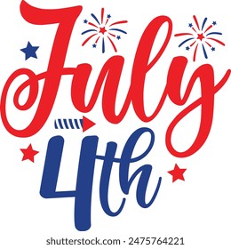 July 4th independence day typography clip art design on plain white transparent isolated background for card, shirt, hoodie, sweatshirt, apparel, tag, mug, icon, poster or badge