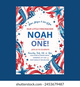 July 4th One Birthday Invitation 