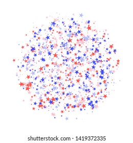 July 4th pattern made of stars. Red, blue and white confetti in shape of circle, colorful backdrop in abstract style. Vector illustration on white background