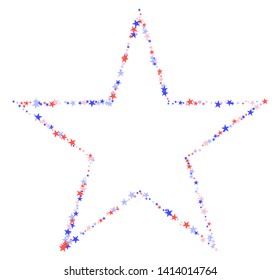 July 4th pattern. Star shape made of little stars. Red, blue and white confetti, colorful backdrop in abstract style. Vector illustration on white background
