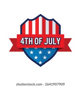 July 4th, 4th of July Shield badge emblem, American flag Color Red White and blue, patriotic design, USA Independence Day Celebration.