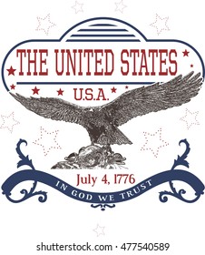 July 4th U.S. Independence Day Template with Eagle. Vector Illustration.