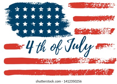 July 4th USA flag hand draws the brush strokes. Vector abstract grunge background. American independence day celebration Wallpaper. Template for holiday banner, greeting card, invitation, poster