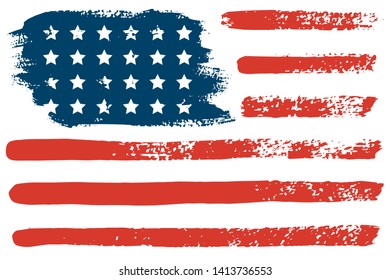 July 4th USA flag hand draws the brush strokes. Vector abstract grunge background. American independence day celebration Wallpaper. Template for holiday banner, greeting card, invitation, poster