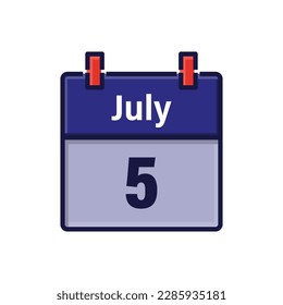 July 5, Calendar icon. Day, month. Meeting appointment time. Event schedule date. Flat vector illustration.