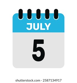 july 5 calendar icon Vector page month design illustration