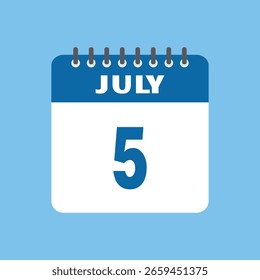 july 5 calendar icon Vector page month design