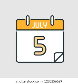 July 5. Flat icon calendar isolated on gray background. Vector illustration.