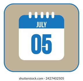 July 5 icon isolated on light background. Calendar vector symbol modern for the month of July