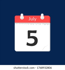 5. Juli. Vektorflache Kalendersymbol. Datum und Uhrzeit, Tag, Monat. Urlaub.