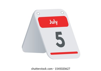 July 5th calendar icon. Day 5 of month. Vector illustration.