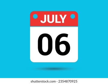 Julio 6 Fecha calendario Icono plano Día 6 Ilustración vectorial