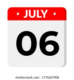 July 6 – Calendar Icon. Calendar icon with shadow. Flat style. Date, day and month. Reminder, Vector Illustration. Organizer application, app symbol. Ui. User interface sign.