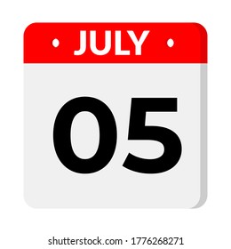 July 6  – Calendar Icon. Calendar icon with shadow. Flat style. Date, day and month. Reminder, Vector Illustration. Organizer application, app symbol. Ui. User interface sign.