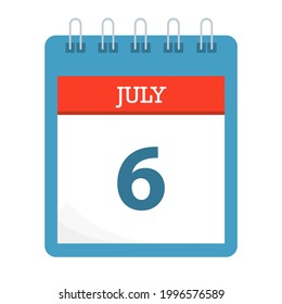 July 6 - Calendar Icon - Calendar template - Business vector illustration. 