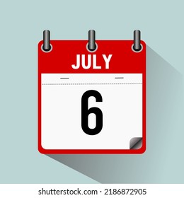 July 6, calendar icon vector illustration, isoleted on light blue background.