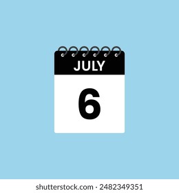July 6 calendar reminder.  6th July Date Month calendar icon design template.