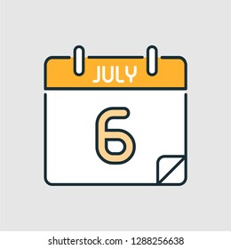 July 6. Flat icon calendar isolated on gray background. Vector illustration.