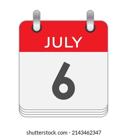JULY 6. A leaf of the flip calendar with the date of JULY 6. Flat style.