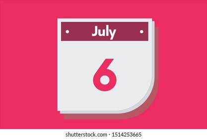 July 6th calendar icon. Day 6 of month. Vector illustration.