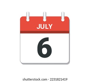 July 6th calendar icon vector. Concept of schedule, business and tasks
