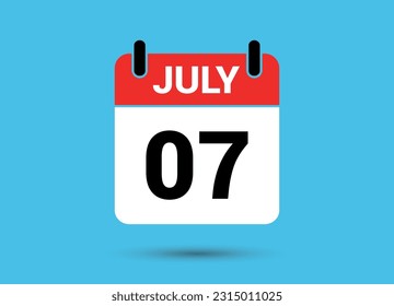 July 7 Calendar Date Flat Icon Day 7 Vector Illustration