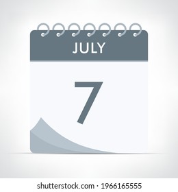 Ilustración del vector de iconos del calendario del 7 de julio. Calendario gris.