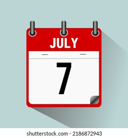 July 7, calendar icon vector illustration, isoleted on light blue background.