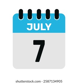 july 7 calendar icon Vector page month design illustration