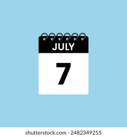 July 7 calendar reminder.  7th July Date Month calendar icon design template.