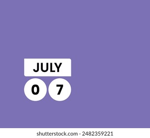 July 7 calendar reminder. 7th July Date Month calendar icon design template. July calendar icon in Violet.