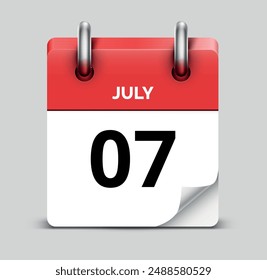 July 7 daily realistic red calendar icon date vector image