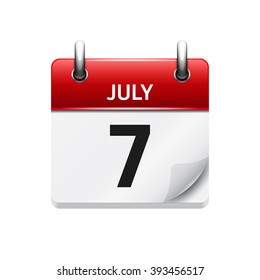 July 7 . Vector flat daily calendar icon. Date and time, day, month. Holiday.