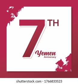 
July 7th Anniversary Yemen, yemen flag state symbol isolated on background national banner. Greeting card National July 7th Anniversary Yemen, 7th logo vector concept