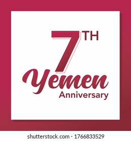 
July 7th Anniversary Yemen, yemen flag state symbol isolated on background national banner. Greeting card National July 7th Anniversary Yemen, 7th logo vector concept